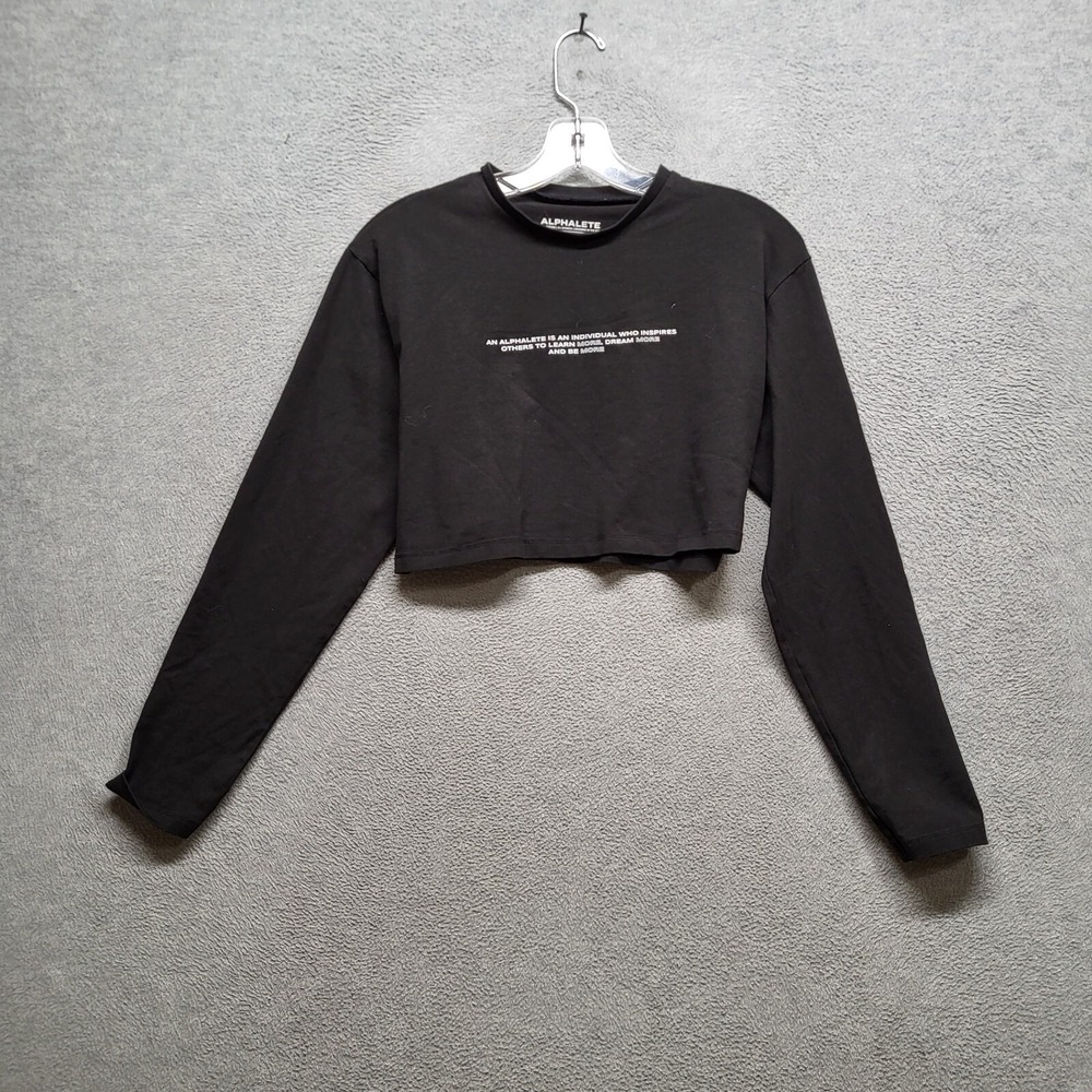 Alphalete Women Top Small Black Shirt Lifestyle Fit Cropped Long Sleeve Pullover